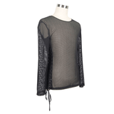 Black Mesh Long Sleeve Top / Gothic Men's Lace-up Side Tops
