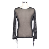 Black Mesh Long Sleeve Top / Gothic Men's Lace-up Side Tops