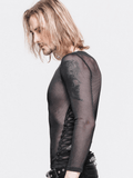 Black Mesh Long Sleeve Top / Gothic Men's Lace-up Side Tops