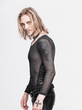 Black Mesh Long Sleeve Top / Gothic Men's Lace-up Side Tops