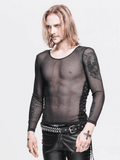 Black Mesh Long Sleeve Top / Gothic Men's Lace-up Side Tops
