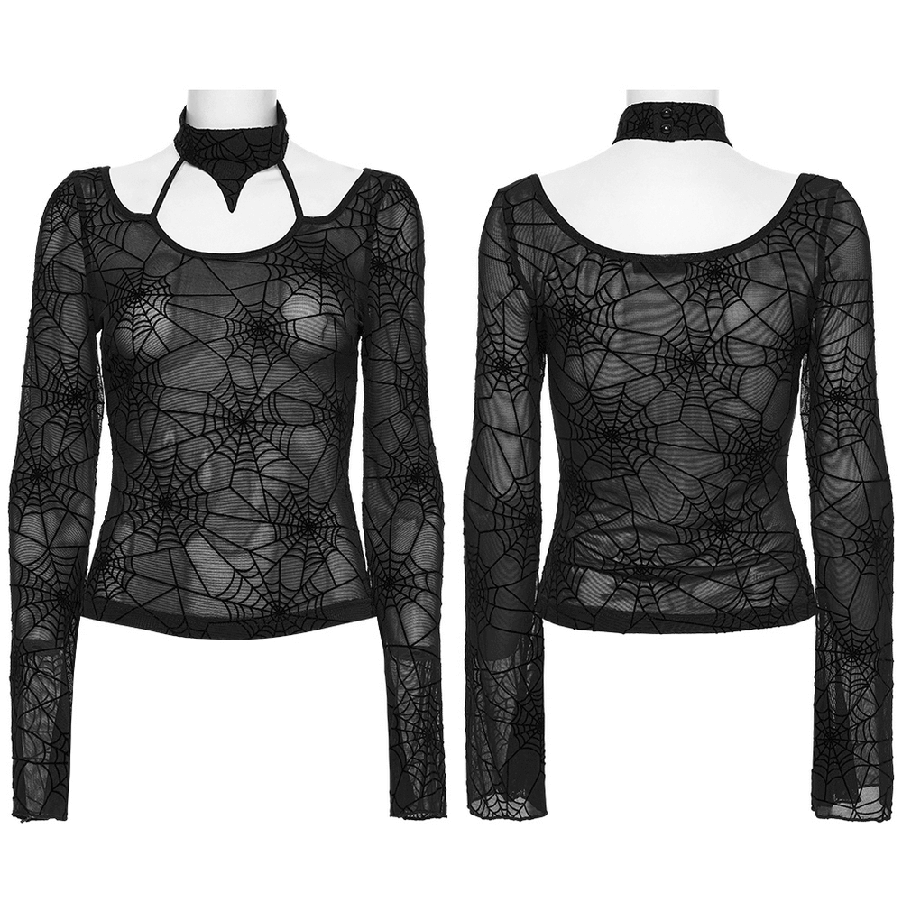 Black Mesh Top with Long Sleeves and Spider Web Pattern