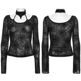 Black Mesh Top with Long Sleeves and Spider Web Pattern