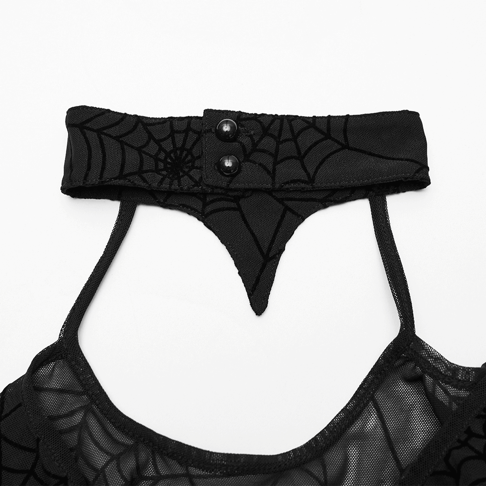Black Mesh Top with Long Sleeves and Spider Web Pattern