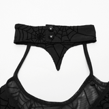 Black Mesh Top with Long Sleeves and Spider Web Pattern
