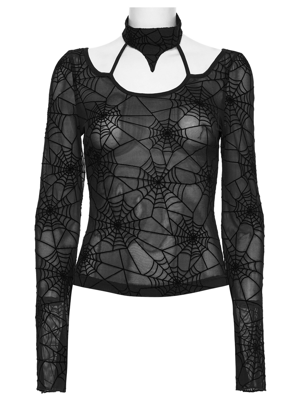 Black Mesh Top with Long Sleeves and Spider Web Pattern