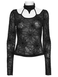 Black Mesh Top with Long Sleeves and Spider Web Pattern