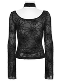Black Mesh Top with Long Sleeves and Spider Web Pattern