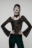 Black Mesh Top with Long Sleeves and Spider Web Pattern