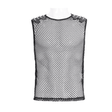 Black Net Tank Top with Studded Shoulder Straps
