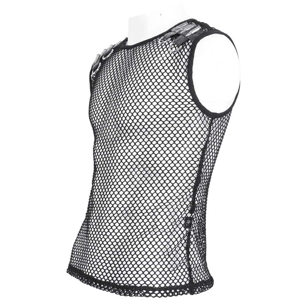 Black Net Tank Top with Studded Shoulder Straps