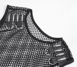 Black Net Tank Top with Studded Shoulder Straps