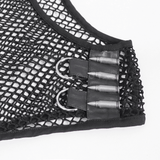 Black Net Tank Top with Studded Shoulder Straps
