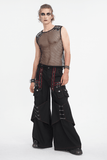 Black Net Tank Top with Studded Shoulder Straps