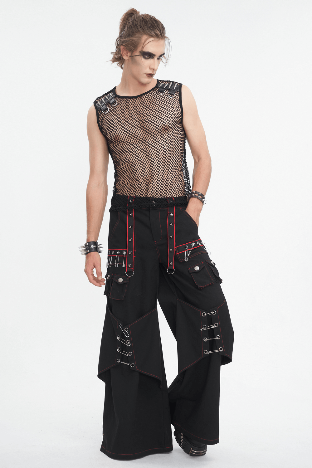 Black Net Tank Top with Studded Shoulder Straps