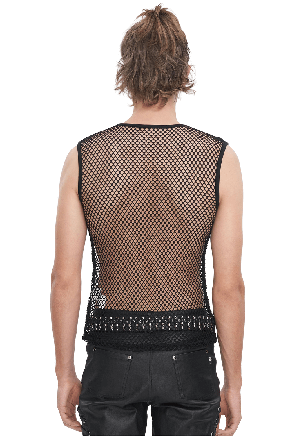 Black Net Tank Top with Studded Shoulder Straps