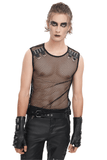 Black Net Tank Top with Studded Shoulder Straps