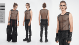 Black Net Tank Top with Studded Shoulder Straps
