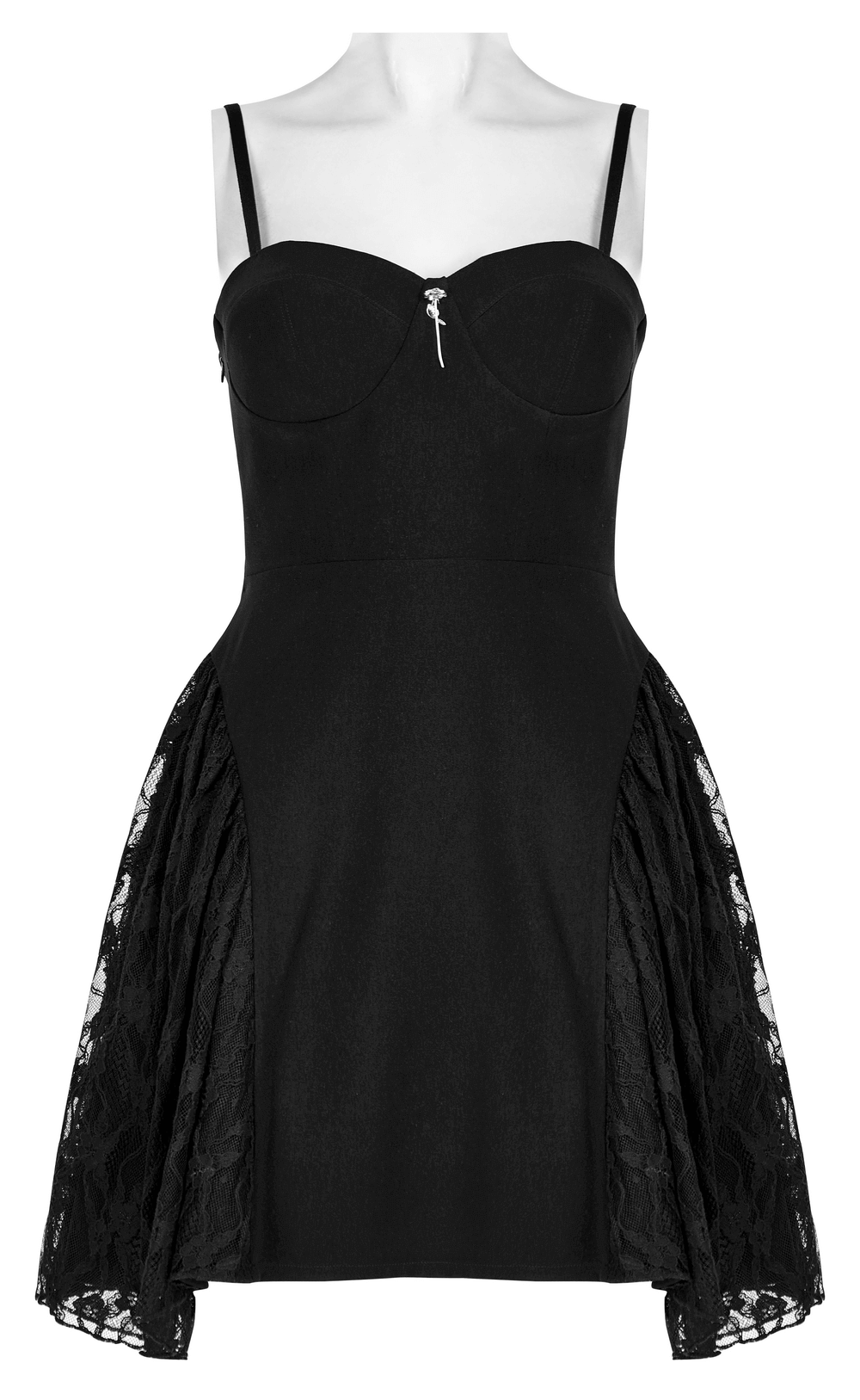Black Party Dress with Gothic Lace Mesh Splicing Slip