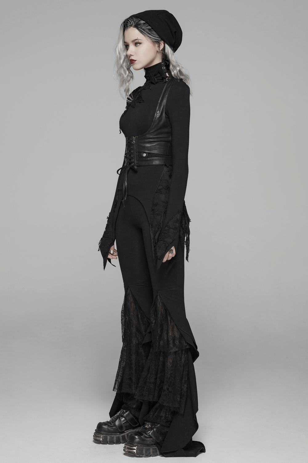 Black Punk-inspired Lace-Up PU Leather Corset