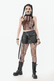 Black Punk Mini Skirt in Faux Leather with Strap Belts