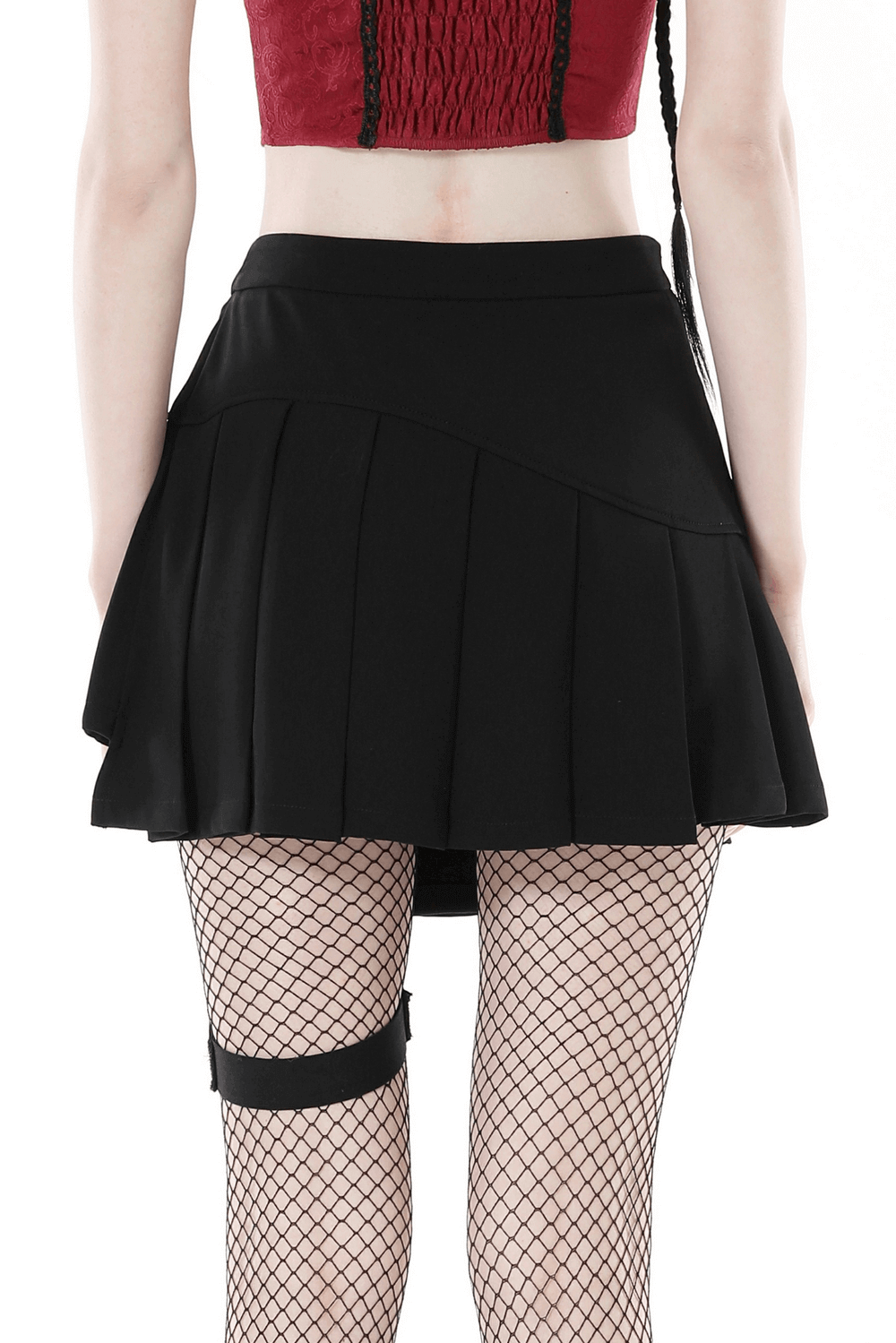 Black Punk Skirt with Asymmetrical Pleats and Safety Pins