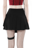 Black Punk Skirt with Asymmetrical Pleats and Safety Pins