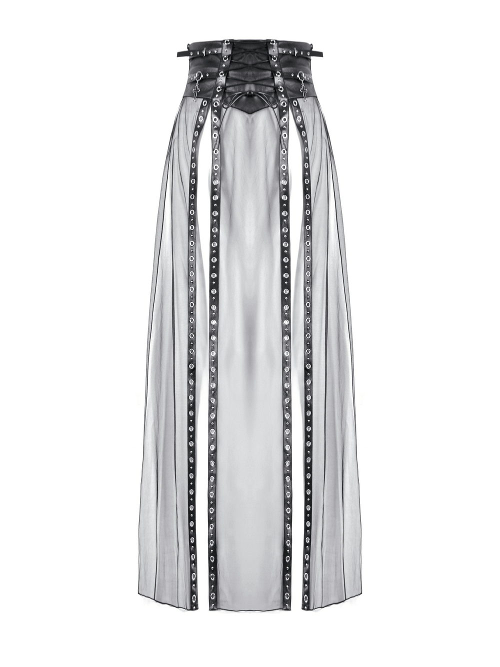 Black Sheer Maxi Skirt with Bold Metal Stud Accents
