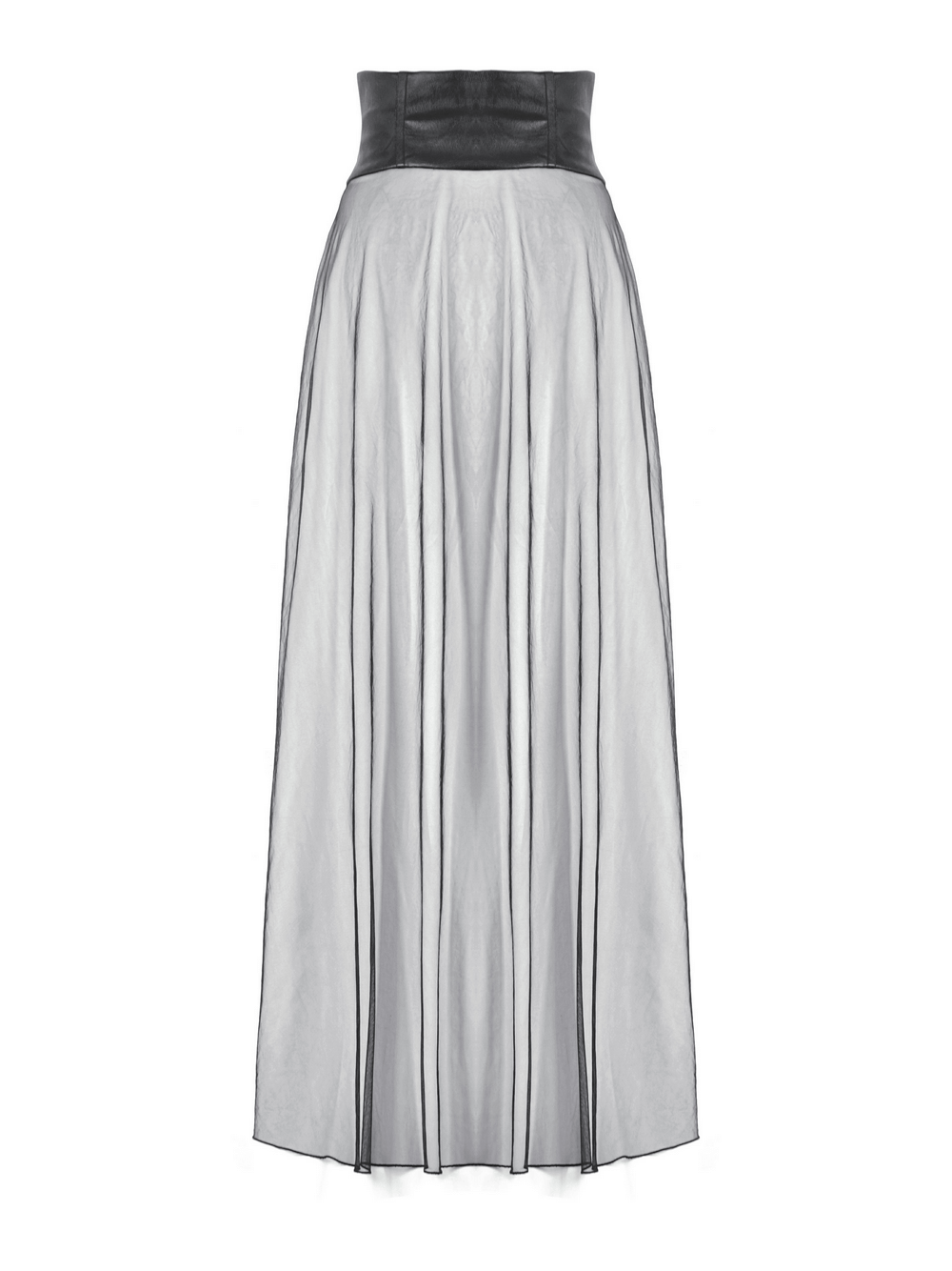 Black Sheer Maxi Skirt with Bold Metal Stud Accents