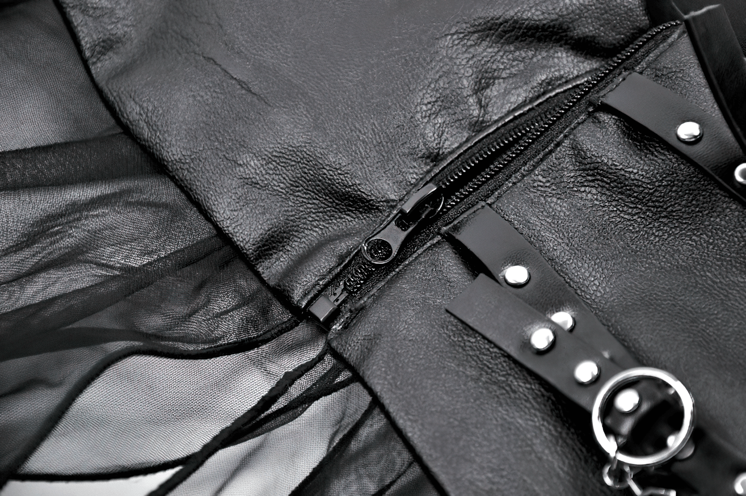 Black Sheer Maxi Skirt with Bold Metal Stud Accents