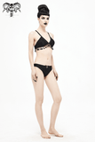 Black Swimsuit: Brocade Detail, Women's Lace-Up Bikini