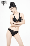 Black Swimsuit: Brocade Detail, Women's Lace-Up Bikini