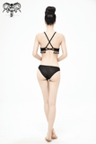 Black Swimsuit: Brocade Detail, Women's Lace-Up Bikini