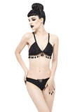 Black Swimsuit: Brocade Detail, Women's Lace-Up Bikini