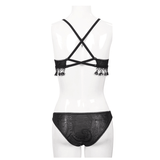 Black Swimsuit: Brocade Detail, Women's Lace-Up Bikini
