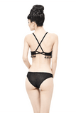 Black Swimsuit: Brocade Detail, Women's Lace-Up Bikini