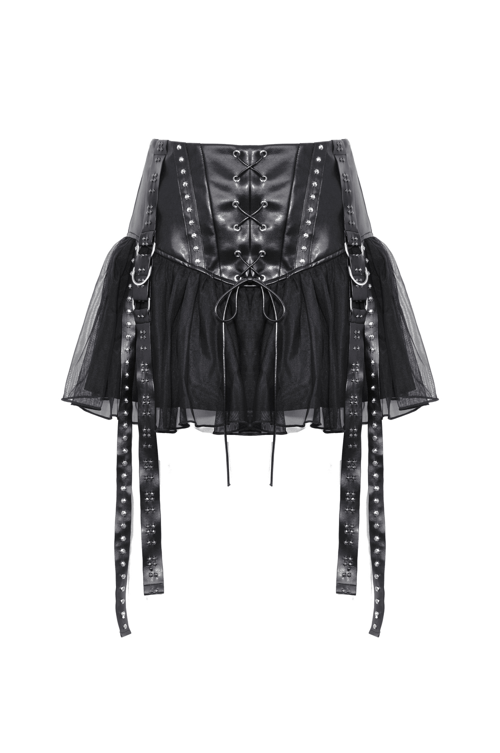 Black Tulle Skirt with Front Lace-Up and Rivets