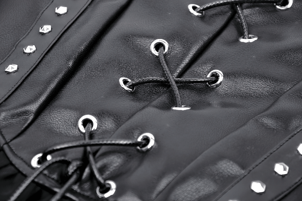 Black Tulle Skirt with Front Lace-Up and Rivets