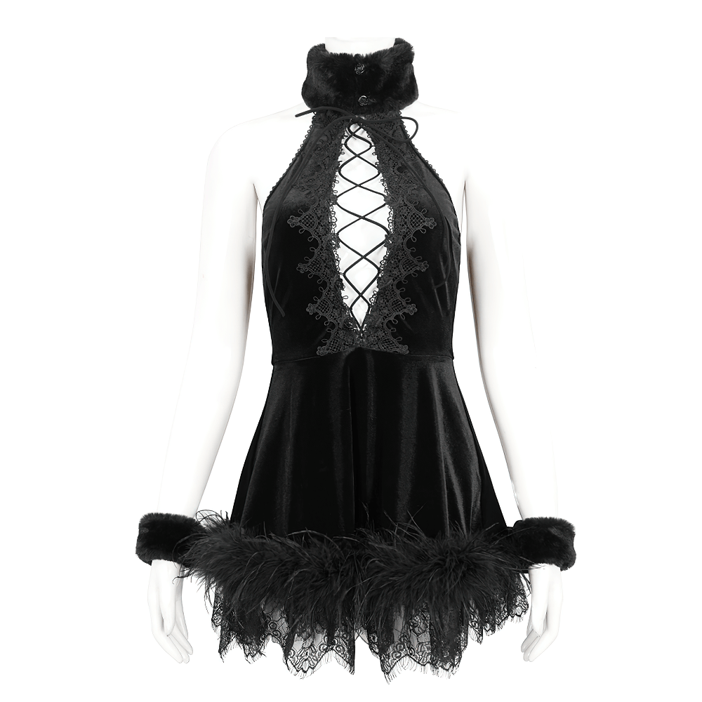 Black Velvet Halterneck Dress - Gothic Sexy Appeal