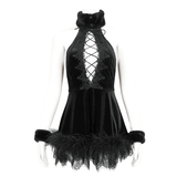 Black Velvet Halterneck Dress - Gothic Sexy Appeal