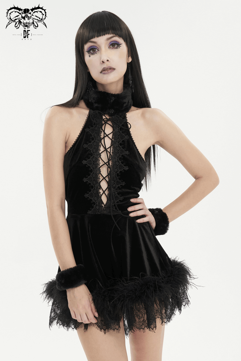Black Velvet Halterneck Dress - Gothic Sexy Appeal