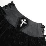 Black Velvet Skirt with Lace-Up Front and Cross Detail