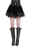 Black Velvet Skirt with Lace-Up Front and Cross Detail