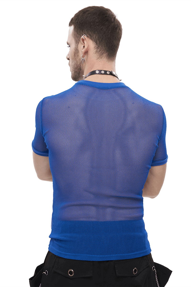 Blue Mesh Tee / Men's Punk Sheer Shirt / Alternative Wear