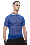 Blaues O-Ausschnitt-Mesh-T-Shirt für Herren / Punk-Kurzarm-Transparent-T-Shirt / Alternative Mode