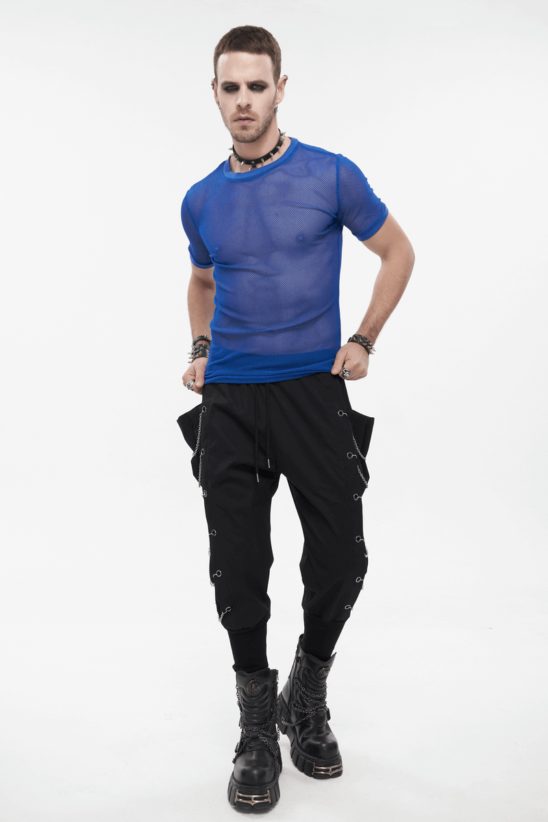 Blue Mesh Tee / Men's Punk Sheer Shirt / Alternative Wear