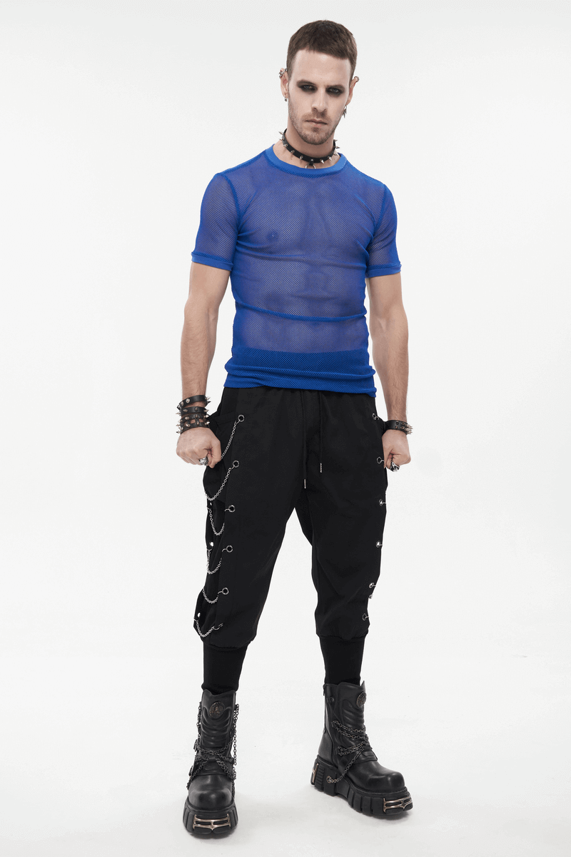 Blue Mesh Tee / Men's Punk Sheer Shirt / Alternative Wear