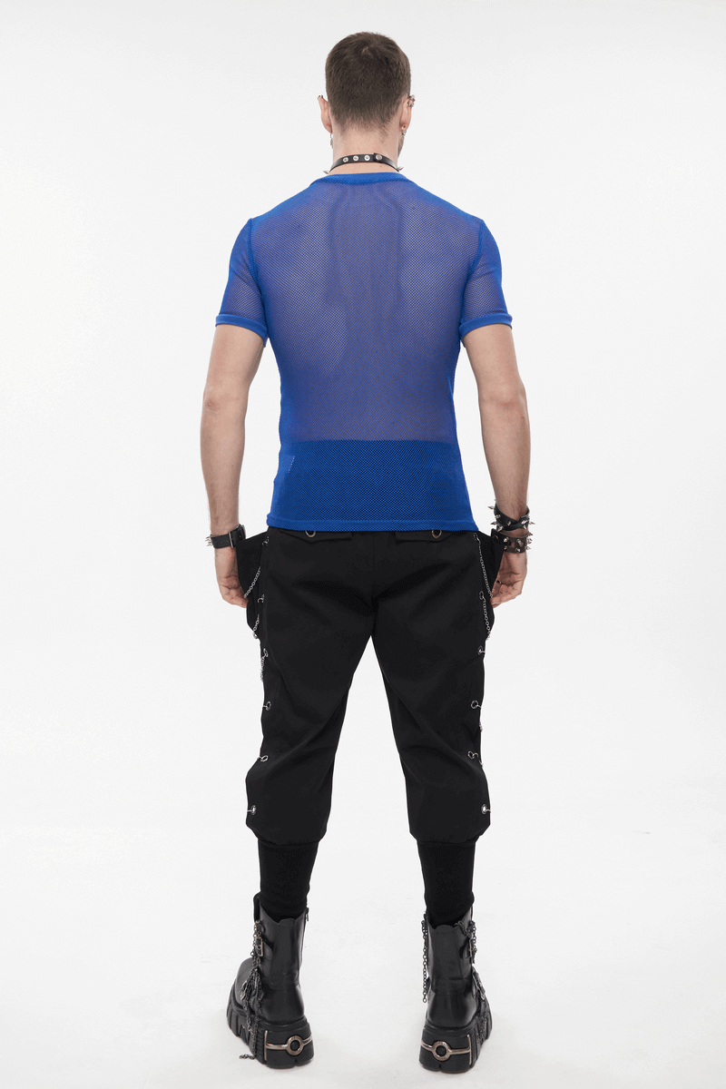 Blue Mesh Tee / Men's Punk Sheer Shirt / Alternative Wear