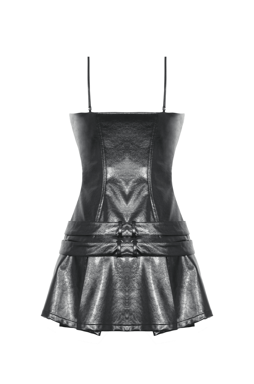 Bold Faux Leather and Plaid Mini Dress with Buckle Details