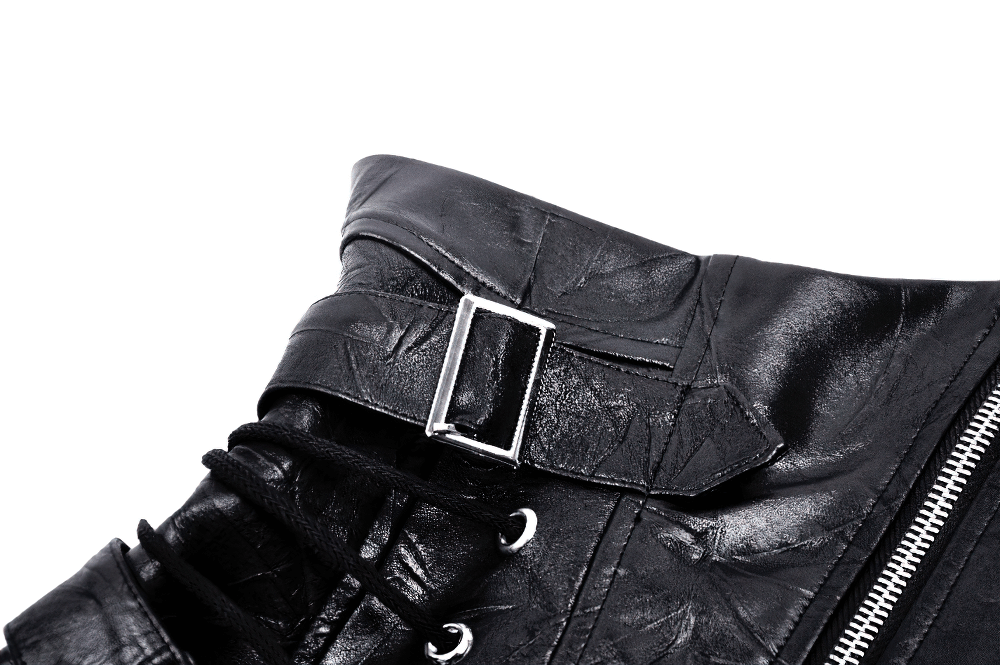 Bold Leather Corset Belt with Zipper and Buckle Accents